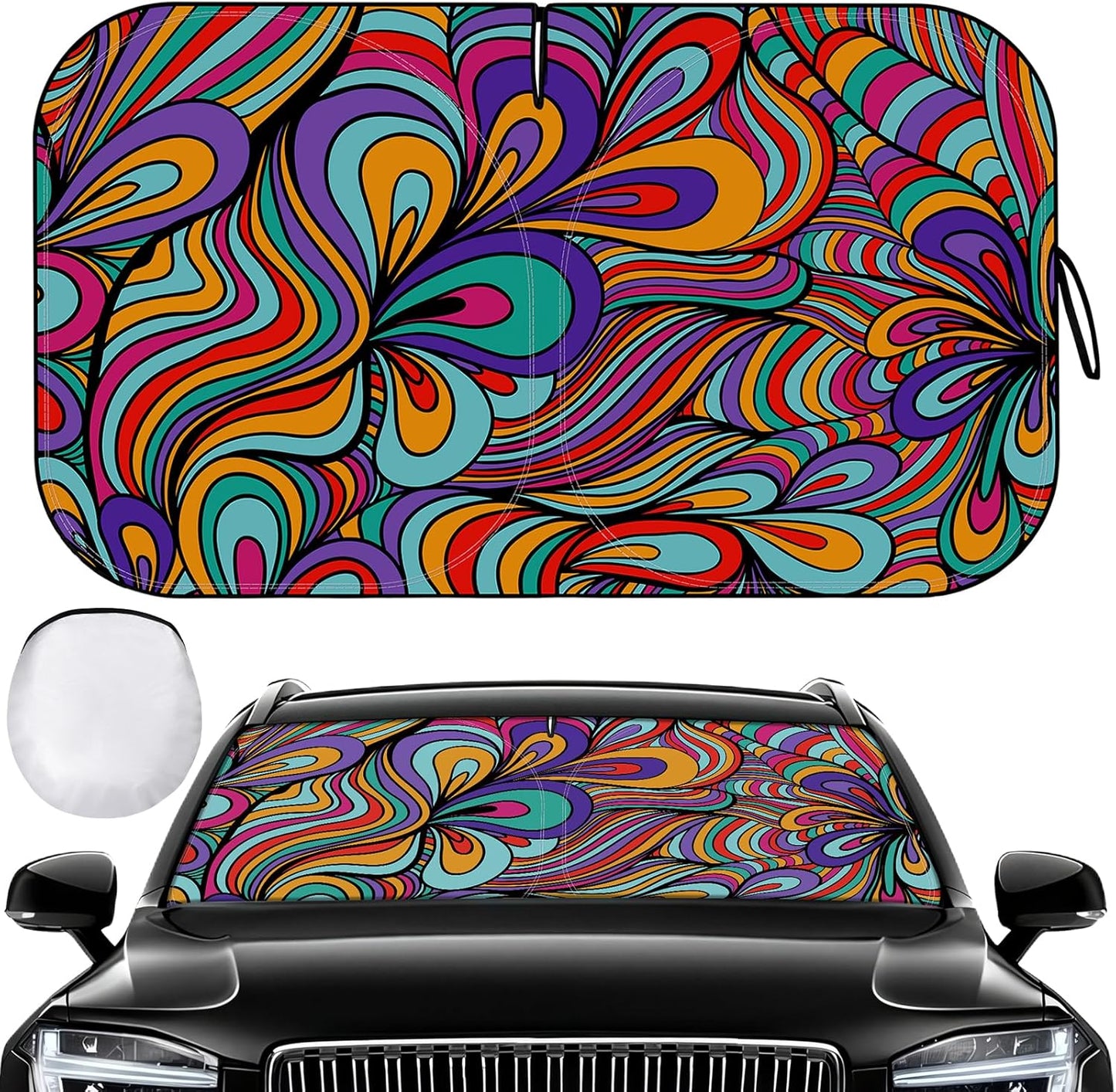 Windshield Sun Shade - Car Sun Shade Windshield, Reflector Sunshade Offers Ultimate Protection for Car Interior, Foldable Front Window Fit for Hatchback, Truck, SUV, MPV