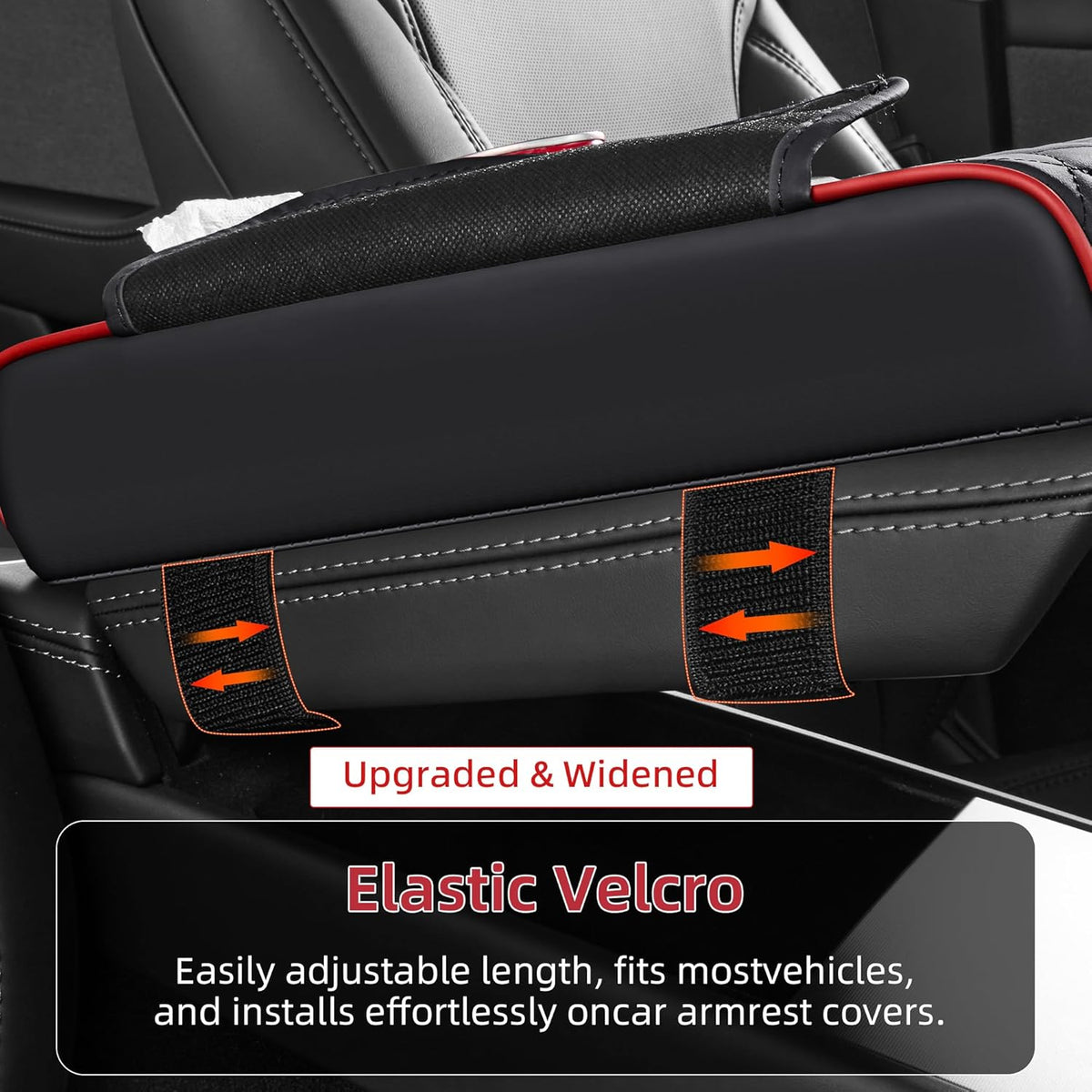 5 in 1 Car Center Console Cover, Armrest Pad with 2 Storage Pockets, Cup Holder, Tissue Slot, Phone Holder, Nappa Leather Memory Foam Car Accessories for SUV Sedan Truck (Black)