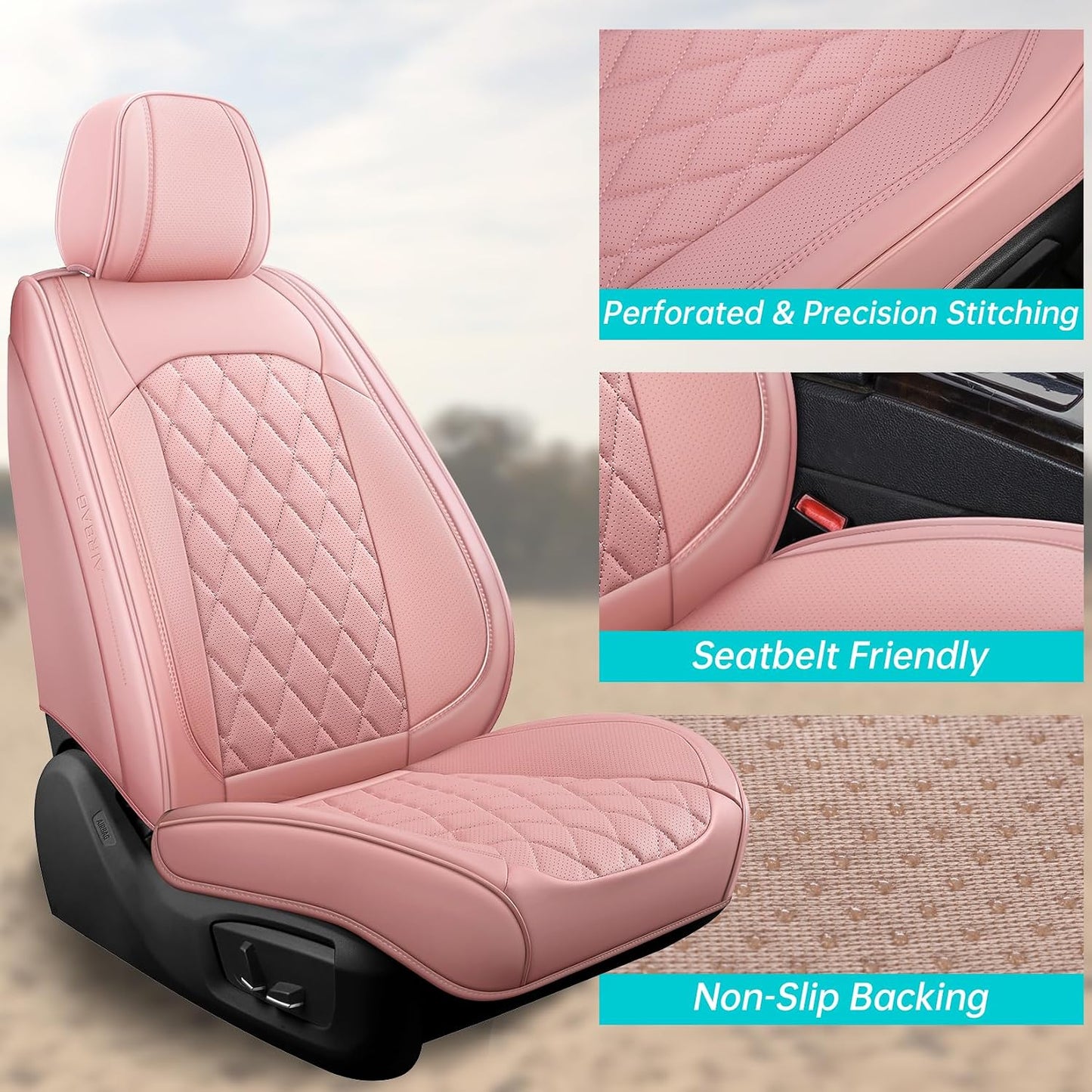 Car Seat Covers Full Set, Pink Leather Seat Covers for Car 5 Seats, Waterproof Car Seat Protector Front Seats Back Seat Cover, Automotive Carseat Cover Universal Fit for Most Cars SUV