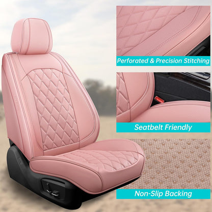 Car Seat Covers Full Set, Pink Leather Seat Covers for Car 5 Seats, Waterproof Car Seat Protector Front Seats Back Seat Cover, Automotive Carseat Cover Universal Fit for Most Cars SUV