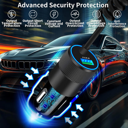 【MFi Certified】iPhone 17 Car Charger Fast Charging, Braveridge 75W USB C PD&QC Car Power Cigarette Lighter USB Charger with 6FT Type C Coiled Cable for iPhone 17/17 Pro Max/16/15/Galaxy S26/S25/Pixel