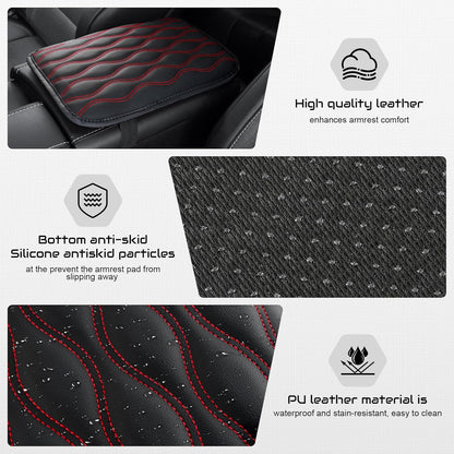 Amiss Car Center Console Cover, Upgraded Leather Car Armrest Cushion with 2 Storage Pockets, Universal Waterproof Cushion Pad, Non-Slip Car Interior Accessories, Fits Most Sedans SUVs Trucks (Black)