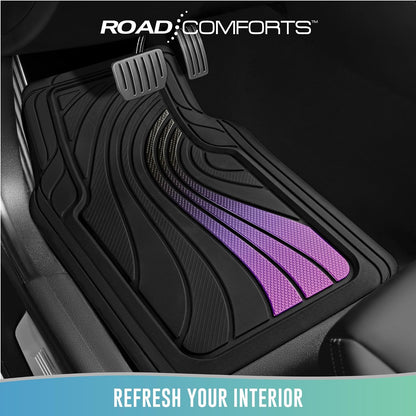 Road Comforts Car Floor Mats Full Set – Front & Rear Car Floor Mats with Aluminum Design, Anti-Slip Backing, All-Weather Protection, Trim-to-Fit Car Mats for Most Sedans, SUVs & Vans -All Pink