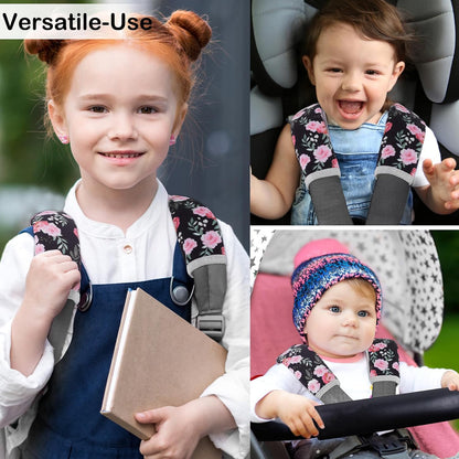Seat Belt Cover Pad for Baby, Soft Seatbelt Cushion Covers for Kids 2Pcs Car Seat Strap Shoulder Pads for All Car Seats, Stroller, High Chair,Blue Dinosaur
