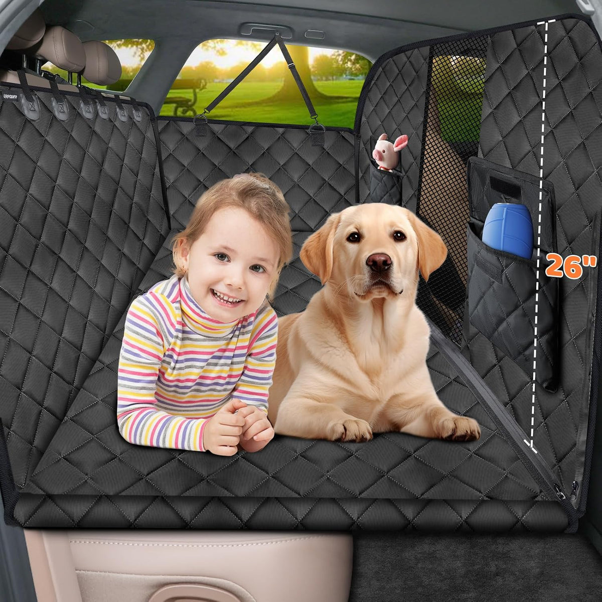 URPOWER 2026 Upgraded Back Seat Extender for Dogs - Large Hard Bottom Dog Car Seat Cover Holds 550lbs, Waterproof Dog Hammock Pet Bed with High-Density Foam Non-Slip Backseat Protector