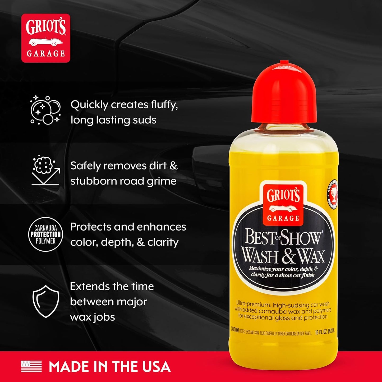 Griot's Garage Best of Show Wash and Wax for Car Detailing and Cleaning, Carnauba-Packed Coating, High Gloss Shine and Protection for Auto Paint, 11396, One Gallon