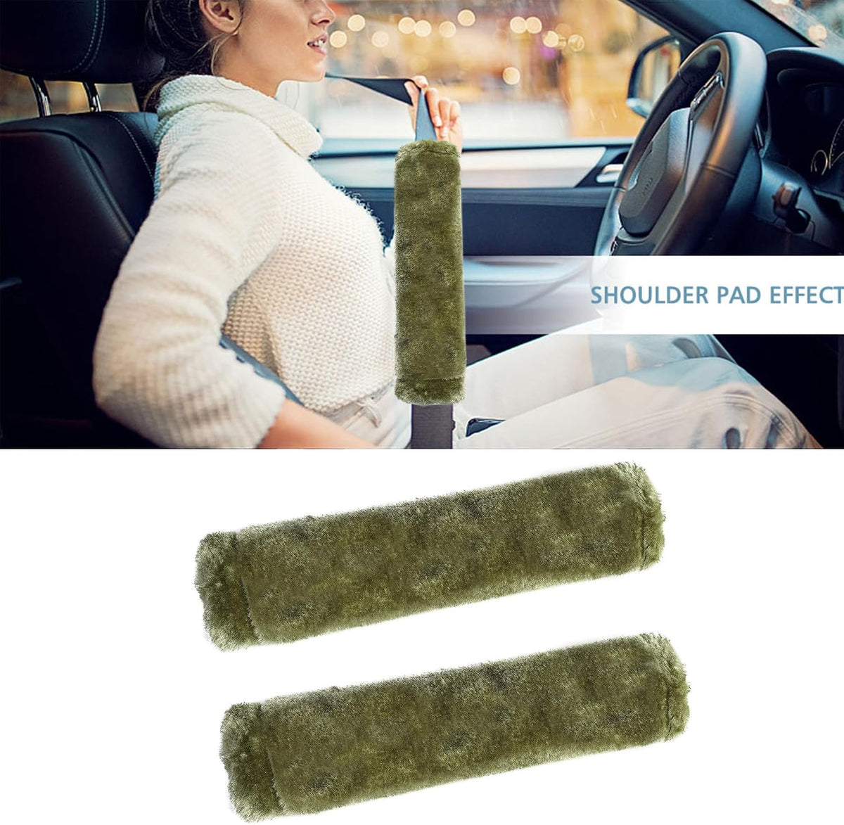 MOONET 2 Packs Car Seatbelt Covers Shoulder Pad for More Comfortable Driving, Universal Seat Belt Cover for Handbag Camera Backpack Straps, Soft Faux Sheepskin Wool Seat Belt Cushion (Beige)