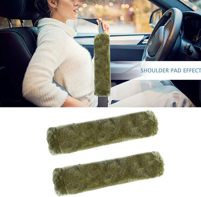MOONET 2 Packs Car Seatbelt Covers Shoulder Pad for More Comfortable Driving, Universal Seat Belt Cover for Handbag Camera Backpack Straps, Soft Faux Sheepskin Wool Seat Belt Cushion (Beige)