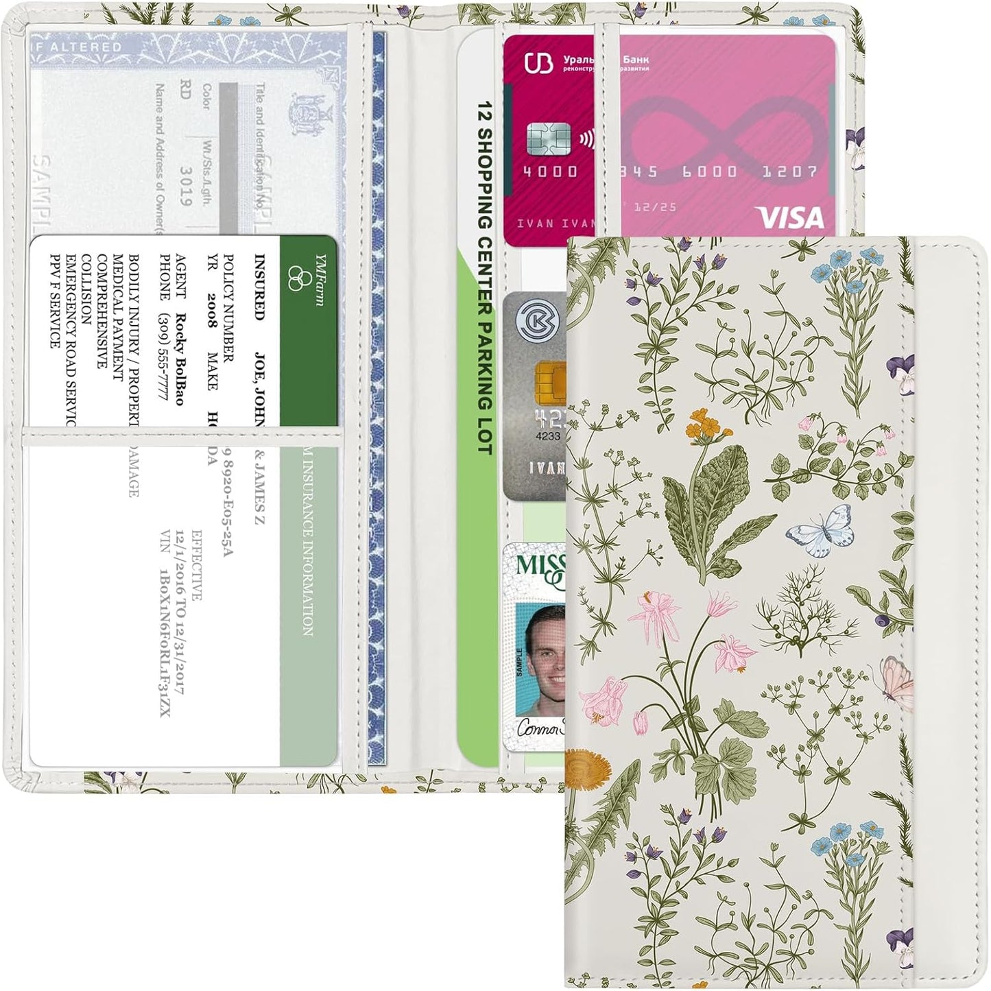 Car Registration and Insurance Holder, Auto Truck Document Holder with Magnetic Shut, Vehicle Glove Box Car Organizer, Interior Car Accessories for Women Men (Bow)