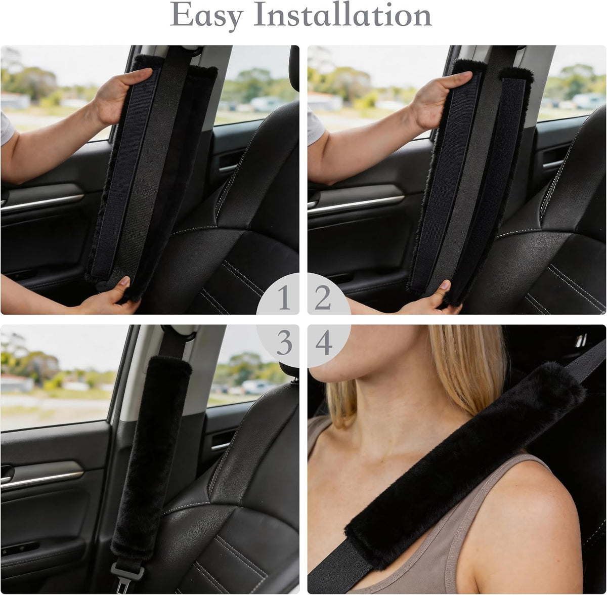 Amooca Soft Faux Fur Universal Fit Seatbelt Cover Car Truck SUV Airplane Seat Belt Shoulder Pad for Carmera Backpack Straps Neck Cushion Protector 2 Pack 10.5in Dark Gray
