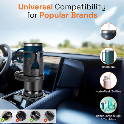 Car Cup Holder Expander 2 in 1, Expandable Cup Holder with Adjustable Base, The Upper Part Fits Yeti, Ramblers, Hydroflask, Other Large Bottles/Mugs, expandable to 3"-6.5"
