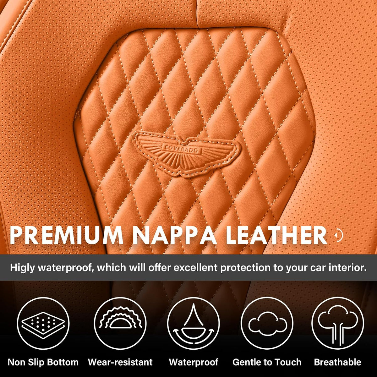 Coverado Seat Covers, Car Seat Covers Full Set, Black Car Seat Cover, Car Seat Covers Front Seats Back Seat Cover, Waterproof Car Seat Cushion, Leather Seat Covers Seat Protector Fit for Most Cars