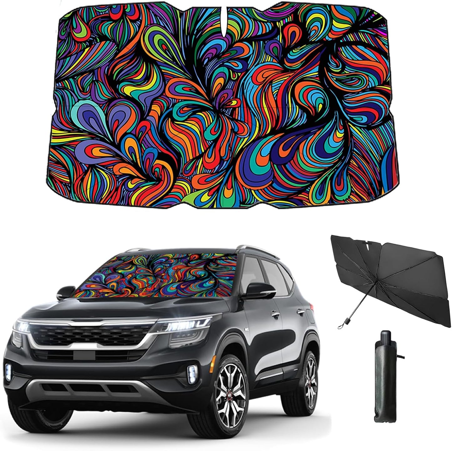 Windshield Sun Shade 2025 Car Accessories 100% Blackout Car Front Windsow Shades Umbrella Automotive Sun Visor Block Heat Insulation Protection (Black Eyes)