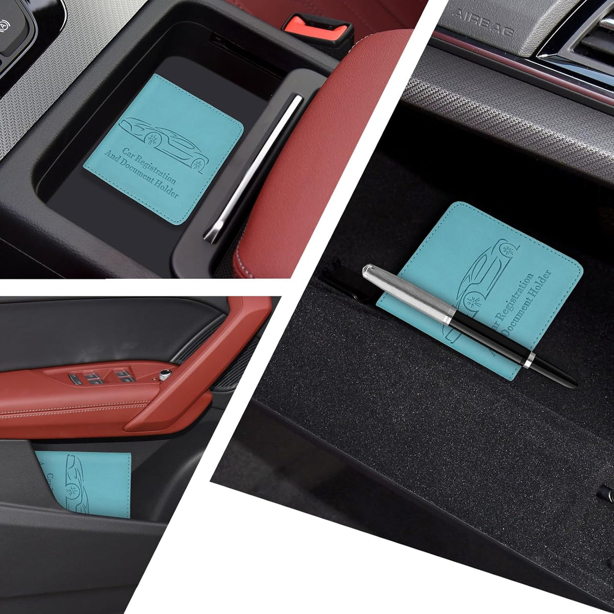 Registration and Insurance Card Holder, Vehicle Glove Box Car Organizer with Magnetic Closure, Interior Car Accessories for Documents, Cards, License Storage, 1-Pack Red