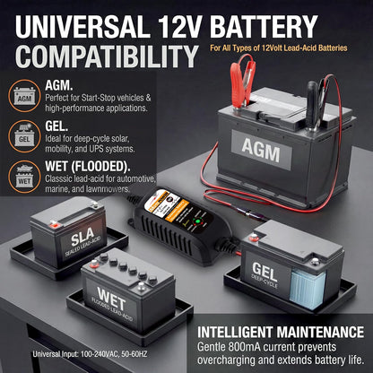 MOTOPOWER MP00205A 12V 800mA Automatic Battery Charger, Maintainer, Trickle and Desulfator