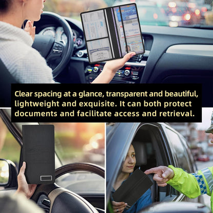 Premium Car Registration & Insurance Card Holder with Magnetic Closure & Clear Pockets, Glove Box Organizer for Documents, Driver's License (Reticulated black)