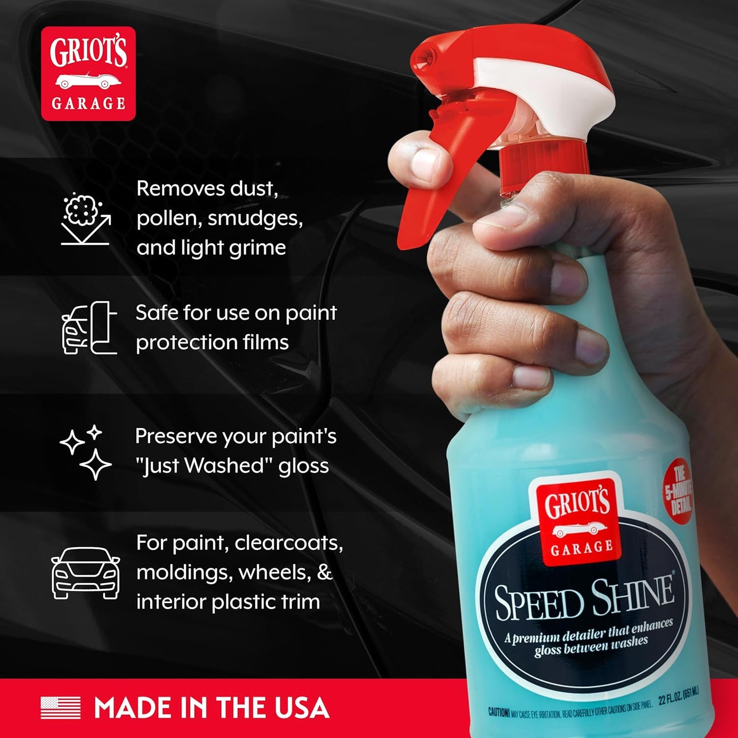Griot's Garage Speed Shine for Car Detailing, Quick Detailer for All Exterior Surfaces, Trim and Wheels, Provides a Glossy Finish, 11146, 35 oz