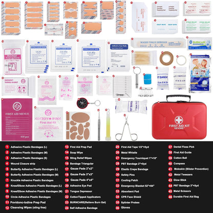 Gevoke 410 Piece Waterproof Hard Shell First Aid Kit for Home, Car, Travel, Camping, Truck, Hiking, Sports, Office, Vehicle & Outdoor Emergencies - Emergency Medical Kits (Red)