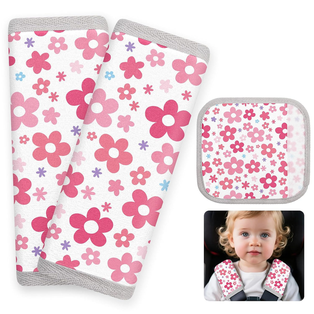 Seat Belt Cover Pad for Baby, Soft Seatbelt Cushion Covers for Kids 2Pcs Car Seat Strap Shoulder Pads for All Car Seats, Stroller, High Chair,Blue Dinosaur