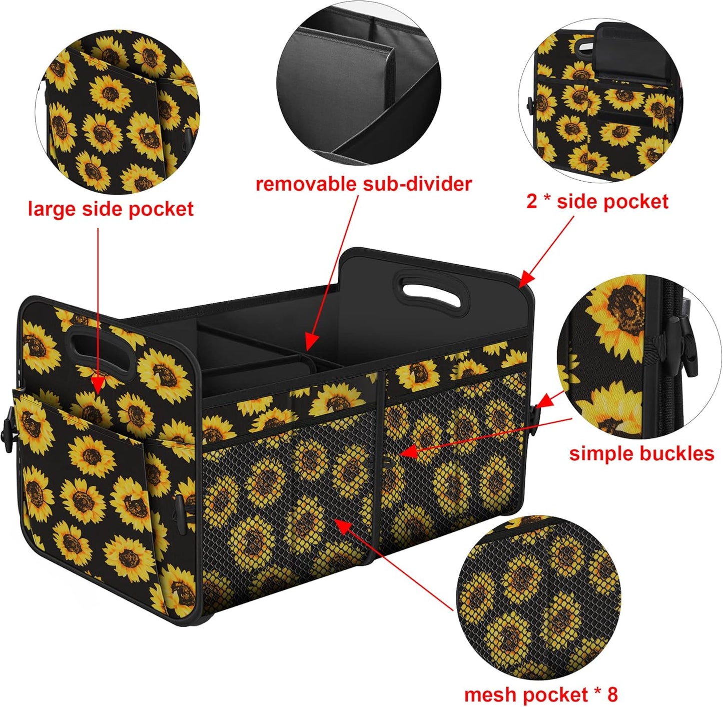 Femuar Car Trunk Organizer with Large Capacity Waterproof Car Accessories for Women & Men, Collapsible Trunk Organizer for Suv/Jeep/Sedan,Tools (Black, Standard)