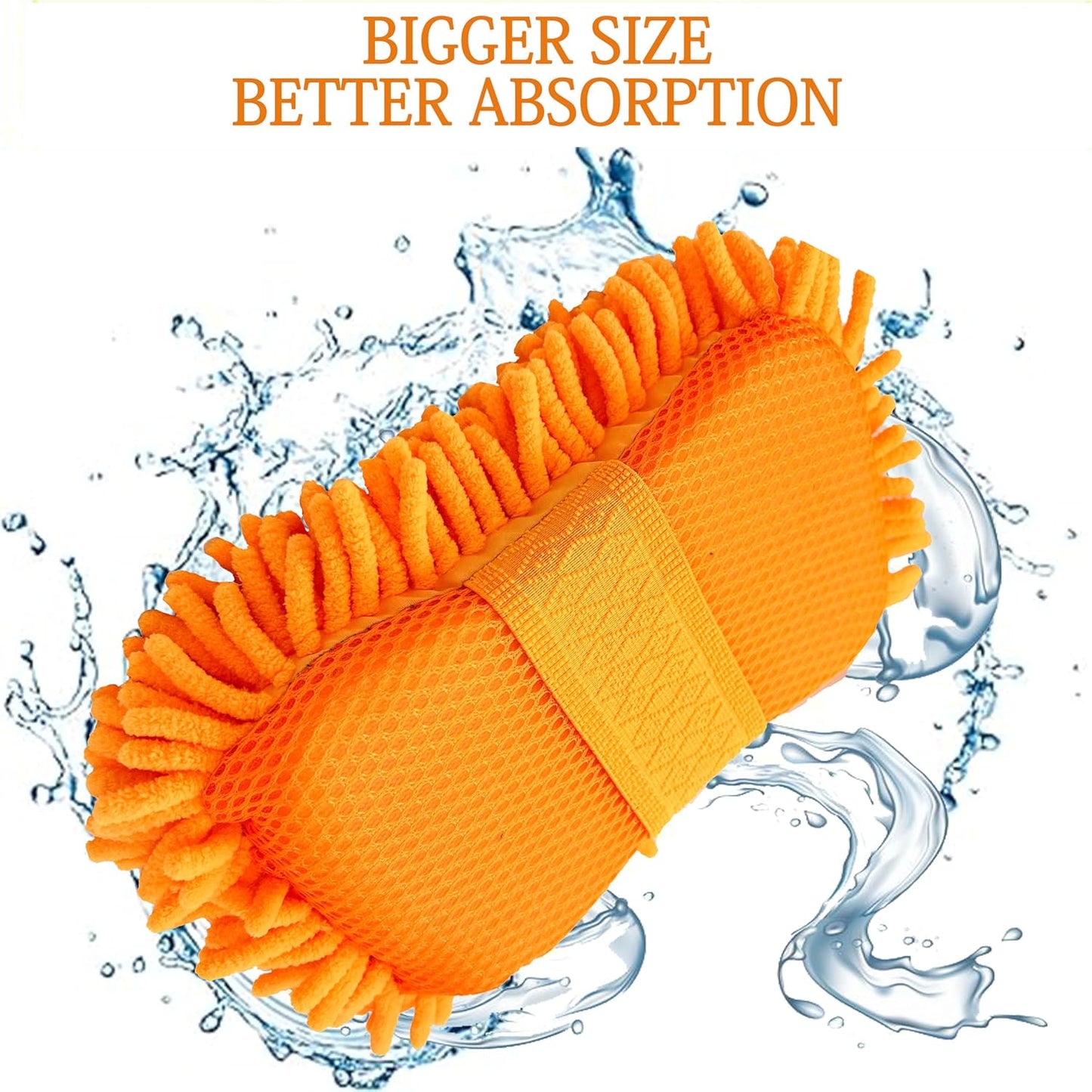 Microfiber Car Wash Sponge-Non-Scratch Wash Mitt-Two Sided Chenille Microfiber Washing Sponge-Mitt for Cars, Trucks, SUVs, Boats(2 Pack Green)