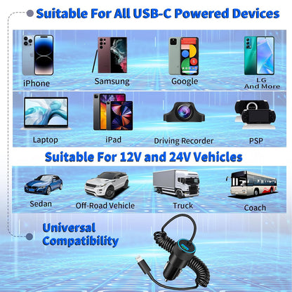 【MFi Certified】iPhone 17 Car Charger Fast Charging, Braveridge 75W USB C PD&QC Car Power Cigarette Lighter USB Charger with 6FT Type C Coiled Cable for iPhone 17/17 Pro Max/16/15/Galaxy S26/S25/Pixel