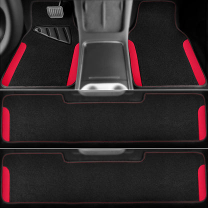 CAR PASS Rainbow Waterproof Universal Fit Faux Leather Car Carpet- Anti-Slip Nibbed Backing Floor Mats for SUV, Vans,Sedans,Trucks, Automotive Set of 4 for Women (Black with Red)