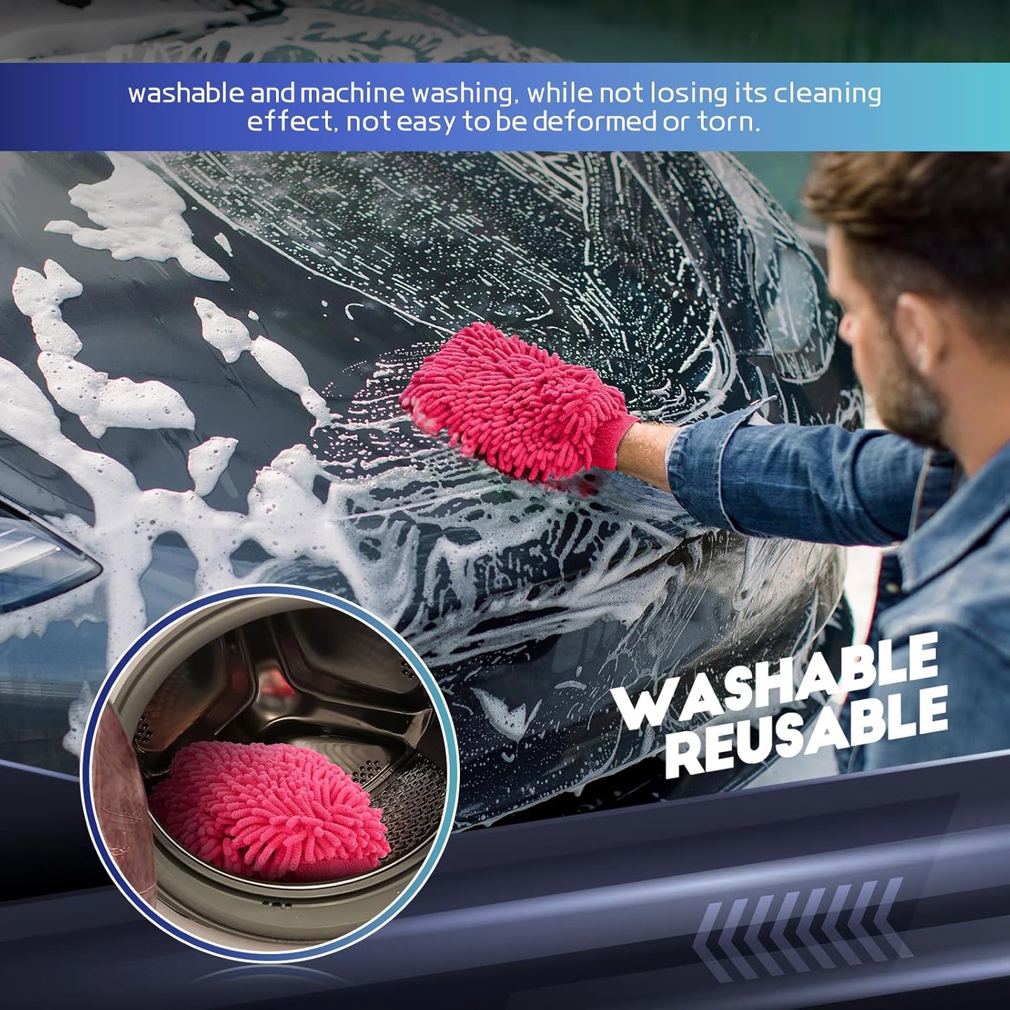 wuyaoyao 2PCS Car Wash Mitt, 10.14"×7.12" Chenille Microfiber Car Wash Mitts, Scratch-Free & Lint-Free, Absorbent Double Sided Clean Glove for Cars Cleaning, Auto Cleaning Supplies (Orange)