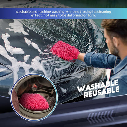 wuyaoyao 2PCS Car Wash Mitt, 10.14"×7.12" Chenille Microfiber Car Wash Mitts, Scratch-Free & Lint-Free, Absorbent Double Sided Clean Glove for Cars Cleaning, Auto Cleaning Supplies (Orange)