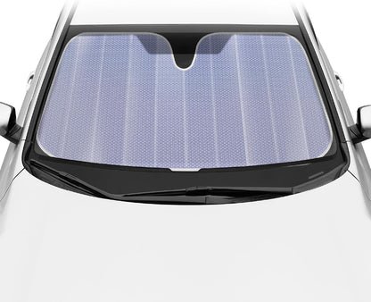 Iridescent Matte White Front Windshield Sunshade-Accordion Folding Auto Shade for Car Truck SUV-Blocks UV Rays Sun Visor Protector-Keeps Your Vehicle Cool- 58 x 27 in