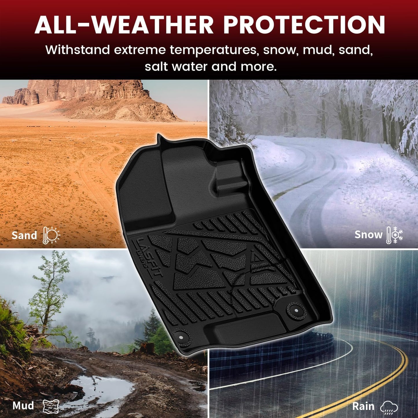 LASFIT Floor Mats for Honda CR-V 2026 2025 2024 2023 (Gasoline & Hybrid & e:FCEV), All Weather TPE Custom Fit Anti-Slip Pet Friendly Car Liners, 1st & 2nd Row Black
