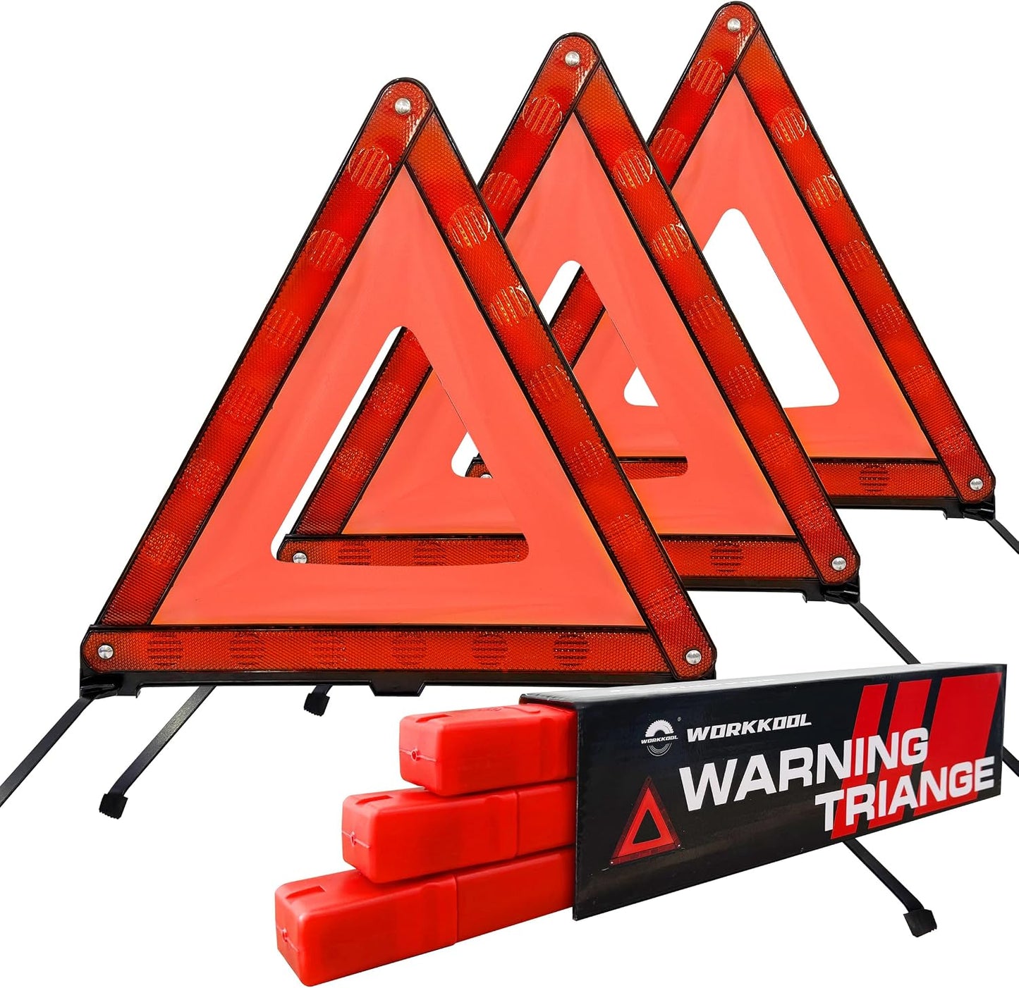 WORKKOOL Safety Triangles for Emergency Use, Road Side Triangle Reflectors, Warning Triangle with Case for Vehicles Breakdown(3 Packs)