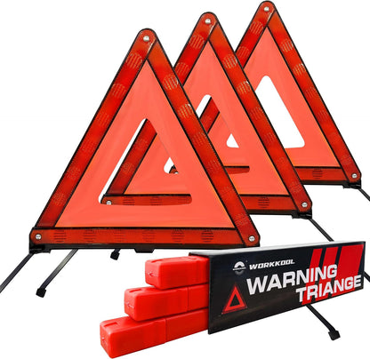 WORKKOOL Safety Triangles for Emergency Use, Road Side Triangle Reflectors, Warning Triangle with Case for Vehicles Breakdown(3 Packs)