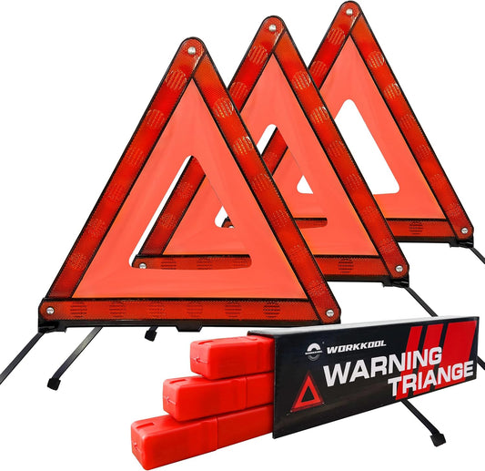 WORKKOOL Safety Triangles for Emergency Use, Road Side Triangle Reflectors, Warning Triangle with Case for Vehicles Breakdown(3 Packs)