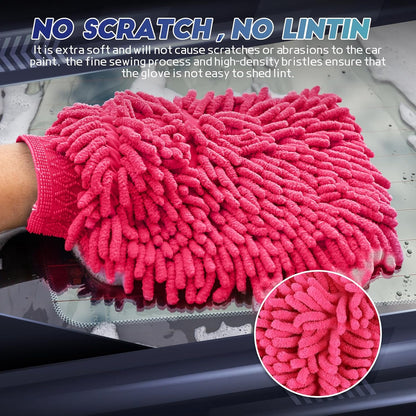 wuyaoyao 2PCS Car Wash Mitt, 10.14"×7.12" Chenille Microfiber Car Wash Mitts, Scratch-Free & Lint-Free, Absorbent Double Sided Clean Glove for Cars Cleaning, Auto Cleaning Supplies (Orange)