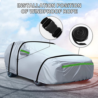 Full Car Cover Universal 6 Layers Outdoor Thicked All Weather Cover, Sunshield, Waterproof, Snow Proof, UV Proof, Scratch Proof, Bird Droppings, 6 Reflective Strips, Fits Sedans up 178"-189"