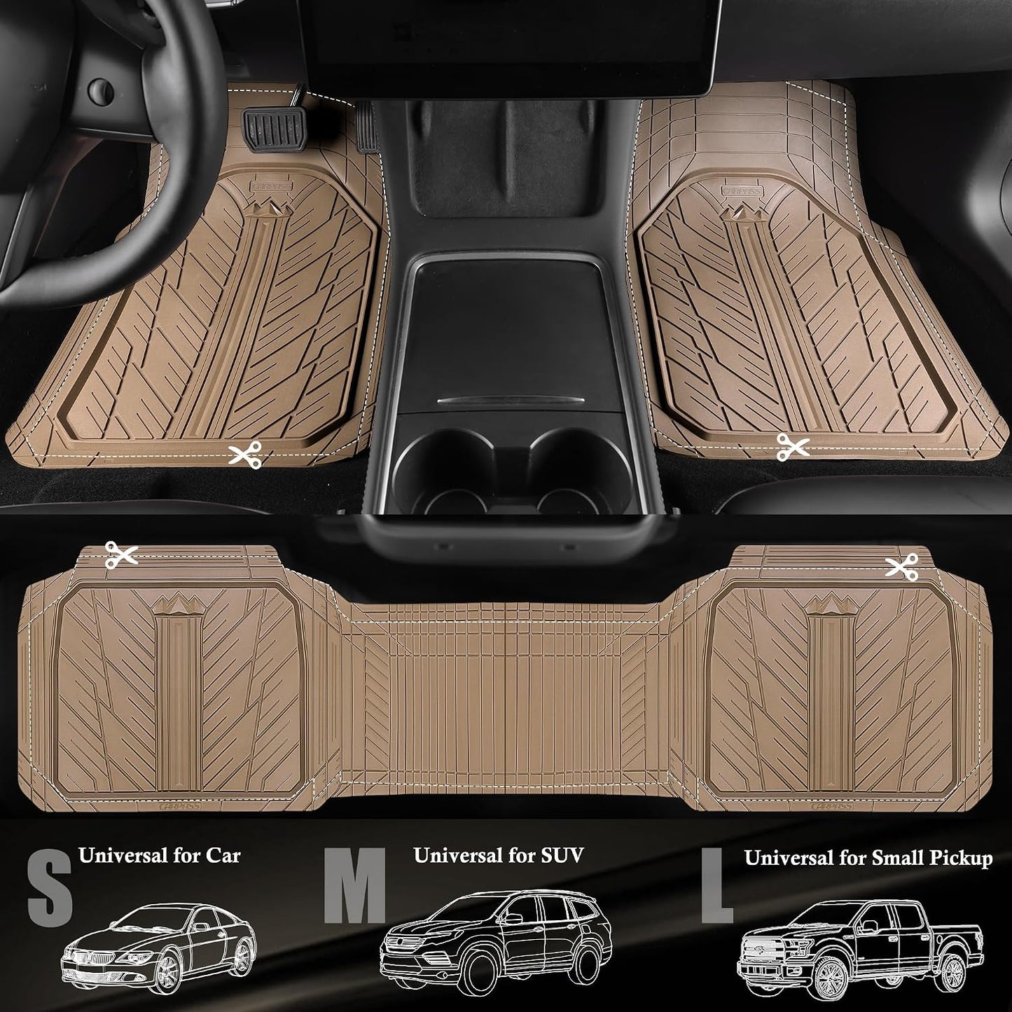 CAR PASS Heavy Rubber Car Floor Mats, Deep Waterproof Car Mats All Weather, Universal Trim-to Fit Automotive Floor Mats for Car SUV Truck Van, Durable Floor Liners Solid Black