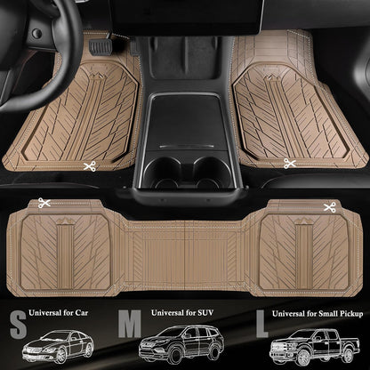 CAR PASS Heavy Rubber Car Floor Mats, Deep Waterproof Car Mats All Weather, Universal Trim-to Fit Automotive Floor Mats for Car SUV Truck Van, Durable Floor Liners Solid Black