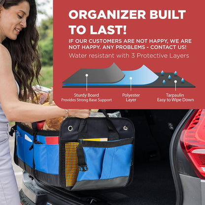 TRUNKCRATEPRO Trunk Organizer For Car, Suv, Truck | Premium Adjustable Multi Compartments Collapsible Car Trunk Organizer With Securing Straps & Non-Slip Bottom (Large Size, Black)