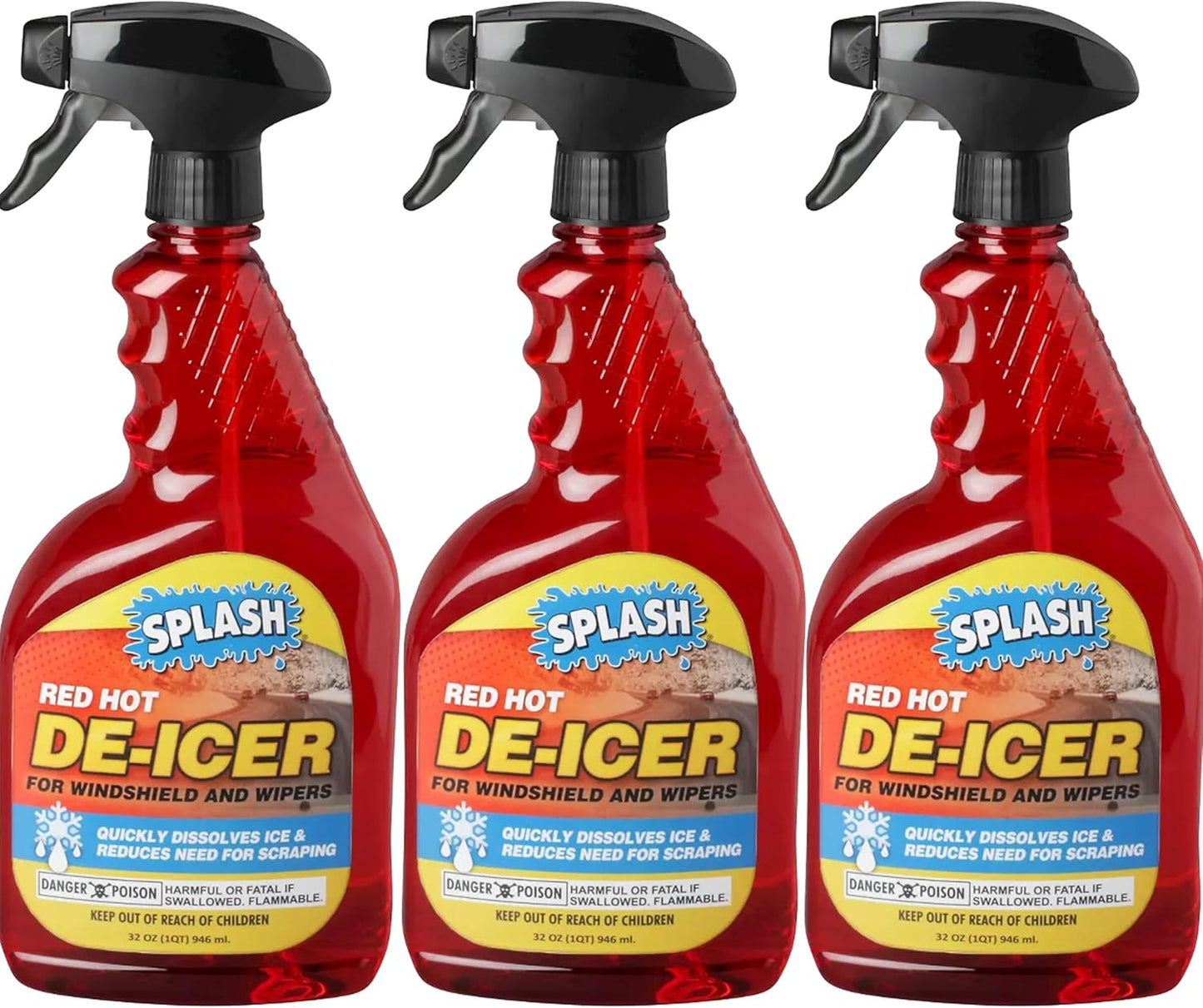 Splash Red Hot De-icer Windshield Trigger Spray 32 Ounces (Pack of 3)