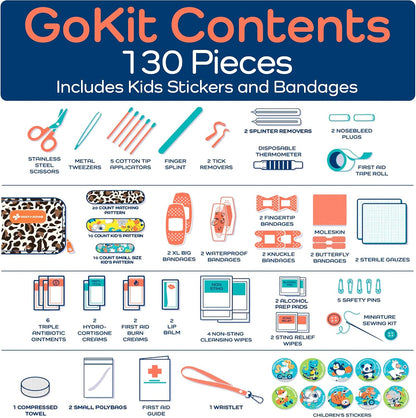 KeepGoing Travel First Aid Kit for Kids – 130 Pc. for Car, Home, Purse, Diaper Bag & Backpack with Latex-Free Bandages - Mini First Aid Kit Travel Size TSA-Approved