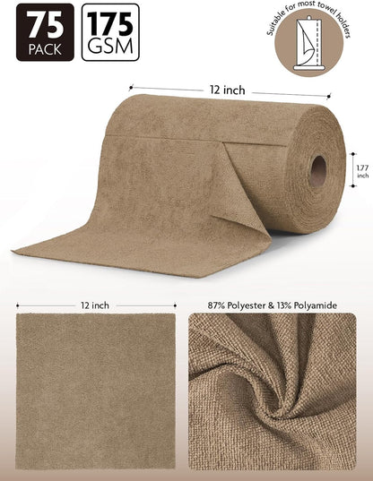 Fantasticlean Microfiber Cleaning Cloth Roll -75 Pack, Tear Away Microfiber Towels, 12" x 12", Reusable, Washable, Scratch Free, Ultra Absorbent for All-Around Cleaning Supplies (DimGray)