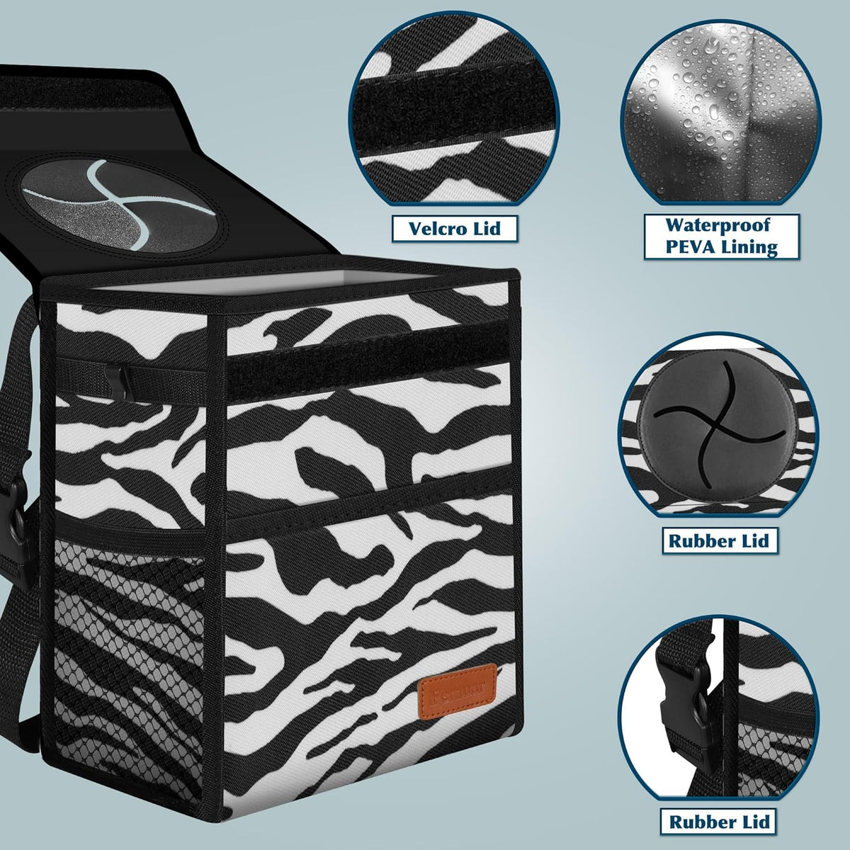 Femuar Leak Proof Car Trash Can with Lid - Waterproof Automotive Garbage Bin for SUVs, Collapsible and Portable Car Trash Bag, Black