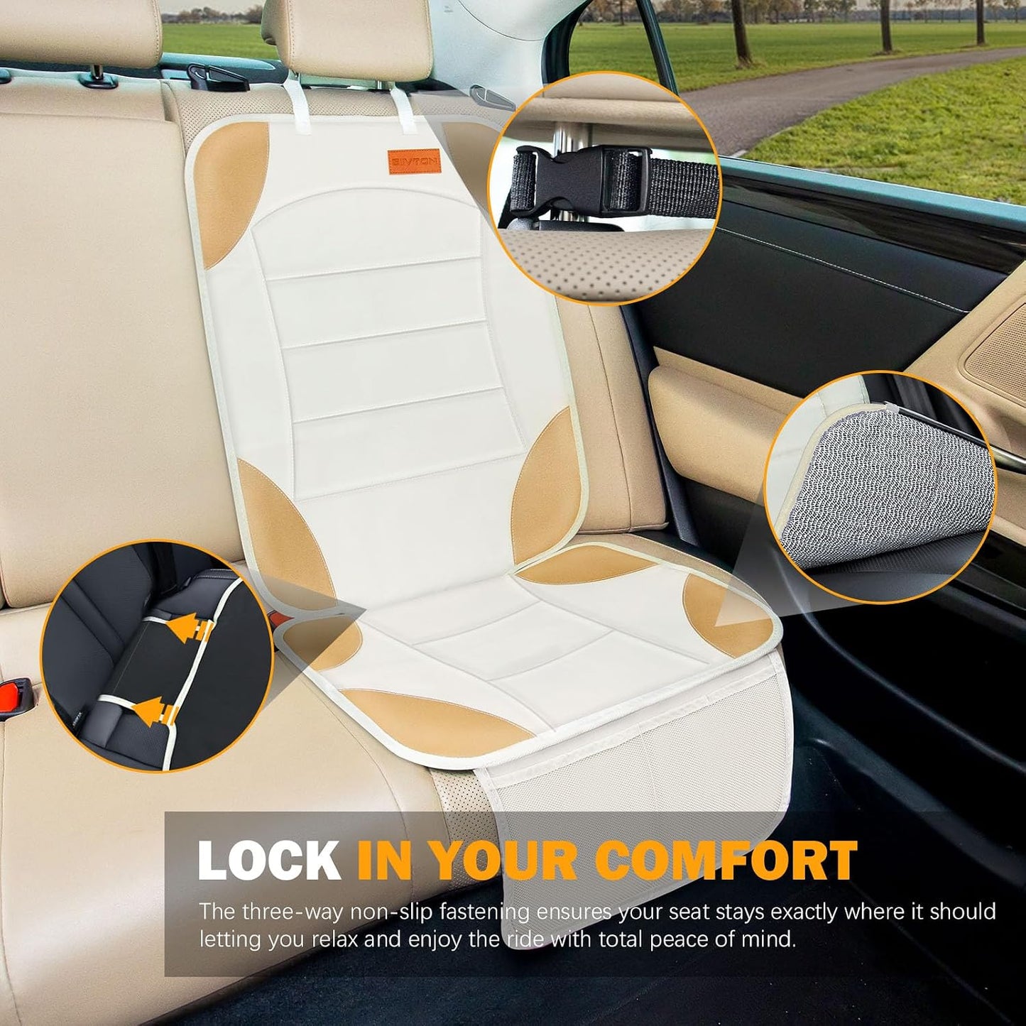 Siivton Car Seat Protector for Child Car Seat,Waterproof Car Seat Cover for Leather and Fabric Seats, 2 Mesh Pockets, Non-Slip Bottom,Thick Padding Cushion