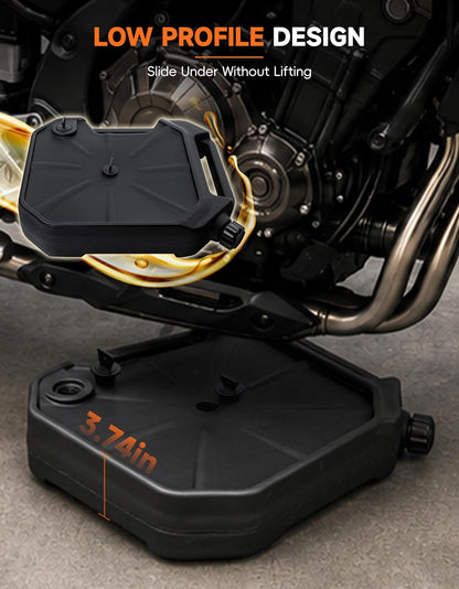 TCT-MOTORPARTS 10 Quart ABS Oil Drain Pan w/Spout Low Profile Fit for Harley Road King Electra Street Road Glide Ultra Limited Dyna Freewheeler CVO Tri Glide Heritage Softail Fat Bob