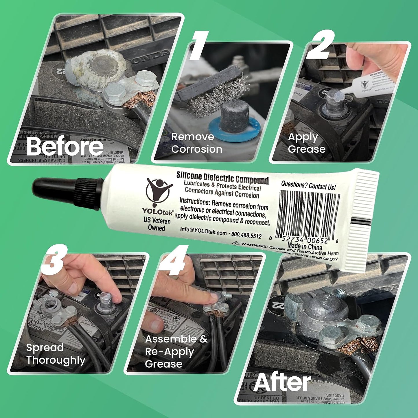 YOLOtek Veteran Owned - Silicone Dielectric Grease 10g - Automotive/Marine Grease and Seals for Spark Plugs, Battery Terminals & Electrical Connectors
