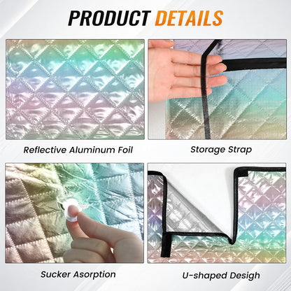 Iridescent Sun Shade for Car Windshield, Foldable Universal Car Windshield Upgrade Sunshade Enhanced UV Rays Reflective Sun Visor Shade Keeps Vehicle Cool