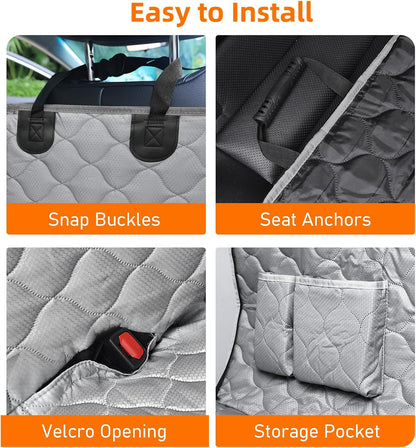 PETICON Dog Car Seat Cover with Mesh Window, 100% Waterproof Pet Seat Cover for Back Seat, Scratchproof Dog Hammock for Cars, Trucks, SUVs, Jeeps, Black