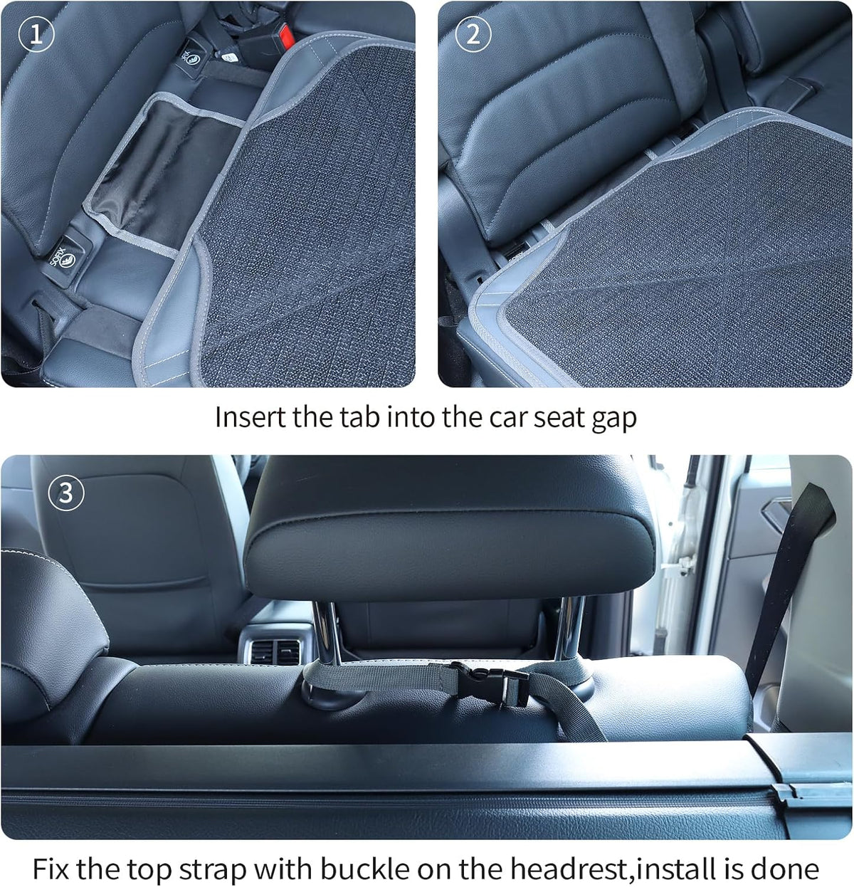 Viaviat Car Seat Protector Leather Waterproof Child Safety Seat Protector Cover with Thick Pad and 2 Large Pockets Durable Kick Mat for All Auto Seat (Beige)