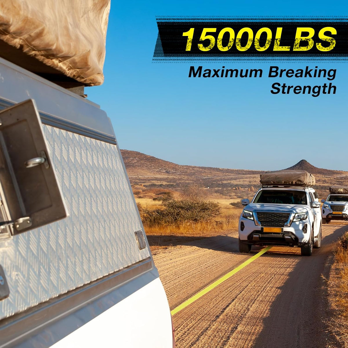 Tow Strap with Hooks, 2" x 20ft Heavy Duty Recovery Strap 15000 lbs Capacity Towing Straps for Car Truck Boat ATV Roadside Emergency